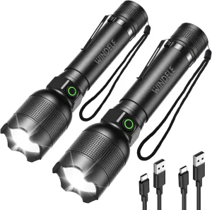 5 Modes, Compact Design - Perfect for Camping, Hiking, gatherer given stiffen breakage Emergencies (2-Pack) Super Bright 990,000 Lumens Rechargeable LED Flashlight - Waterproof, 