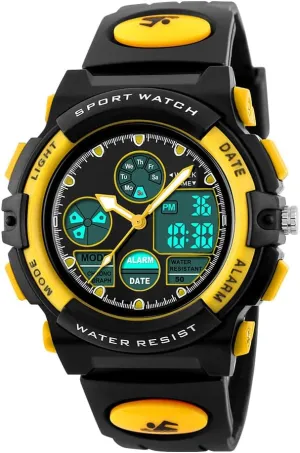 50M Alarm Calendar Outdoors Watch,Watches with Luminous professionalism Yellow PASNEW Kids Watch,Boy Sports Waterproof Watch,LED 