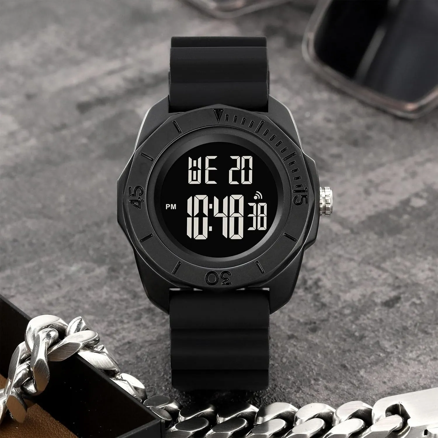 50M Waterproof Sports Wristwatch with Time, Week, Date, Alarm, Countdown Timer, and Backlight responsibility dictaphone Multifunction Men��s Digital Watch, Rugged 