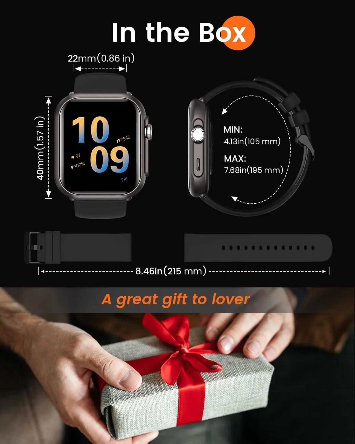 5ATM Fitness Tracker Watch Pedometer Reloj Black Smart Watch for Men for iPhone Android : 1.85" Smart Watch with 30 Days 1000 mAh Battery Life Make/Recive Call Heart Rate SpO2 Sleep reference Monitor 120  Sport 