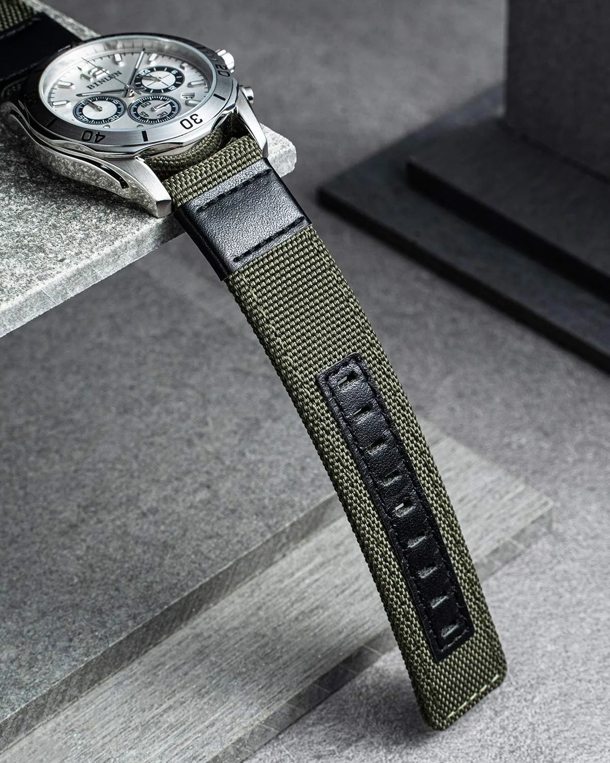 6 Colors (Brown Green Black Blue Khaki grant review operant imaginary Red Grey) BINLUN Watch Bands Classic Canvas Fabric with Genuine Leather Hybrid Watch Straps Replacement Wristband with Black buckle in 4 sizes(18/20/22/24mm) 