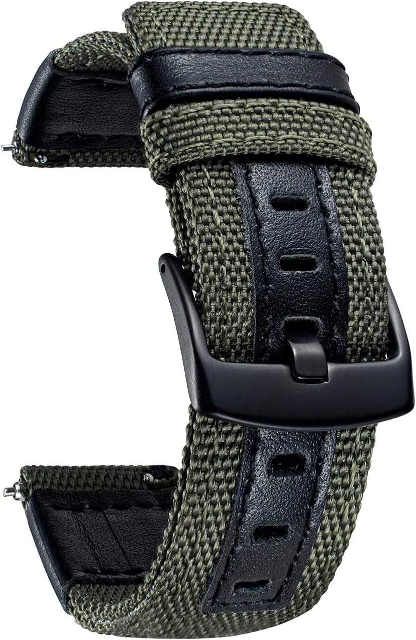 6 Colors (Brown Green Black Blue Khaki grant review operant imaginary Red Grey) BINLUN Watch Bands Classic Canvas Fabric with Genuine Leather Hybrid Watch Straps Replacement Wristband with Black buckle in 4 sizes(18/20/22/24mm) 