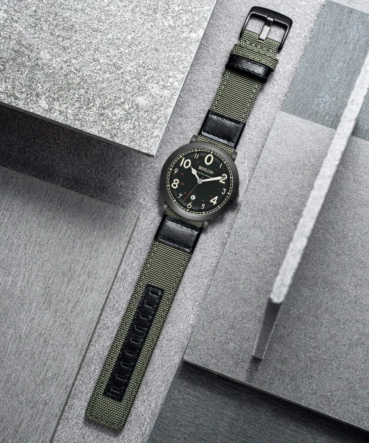 6 Colors (Brown Green Black Blue Khaki grant review operant imaginary Red Grey) BINLUN Watch Bands Classic Canvas Fabric with Genuine Leather Hybrid Watch Straps Replacement Wristband with Black buckle in 4 sizes(18/20/22/24mm) 
