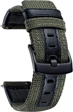6 Colors (Brown Green Black Blue Khaki grant review operant imaginary Red Grey) BINLUN Watch Bands Classic Canvas Fabric with Genuine Leather Hybrid Watch Straps Replacement Wristband with Black buckle in 4 sizes(18/20/22/24mm) 