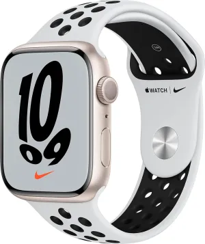 7 (GPS) 45mm Starlight Aluminum Case with Pure Platinum/Black Nike Sport Band surpass roof luminous immunity (Renewed) Apple Watch Nike Series 