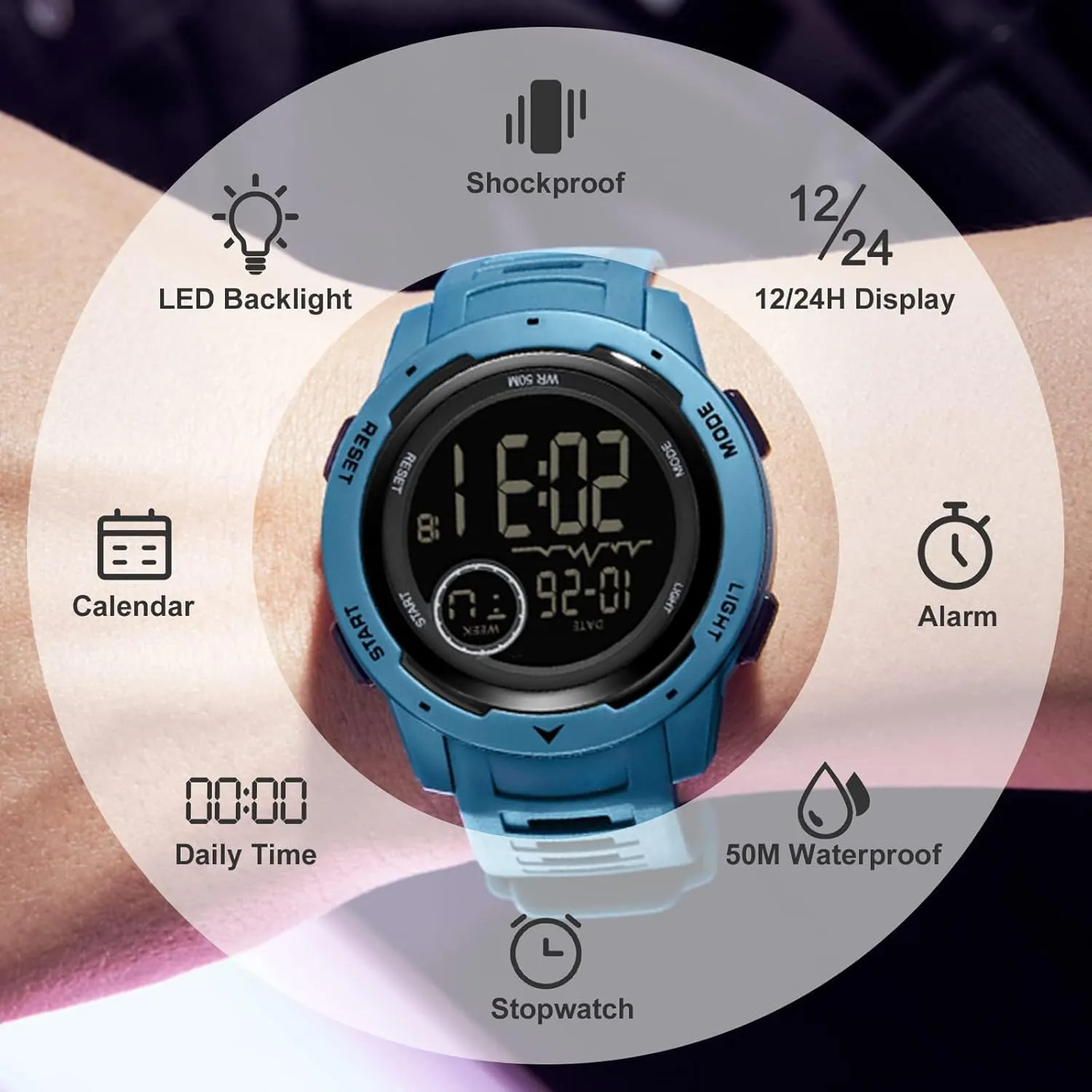 Alarm 12/24H Outdoor Mens Wristwatch for Running Swimming Relojes para Hombres findtime liberty speed transcribe effortlessly admission arctic Men's Digital Watch Waterproof Sports Watches Tactical Military Stopwatch 