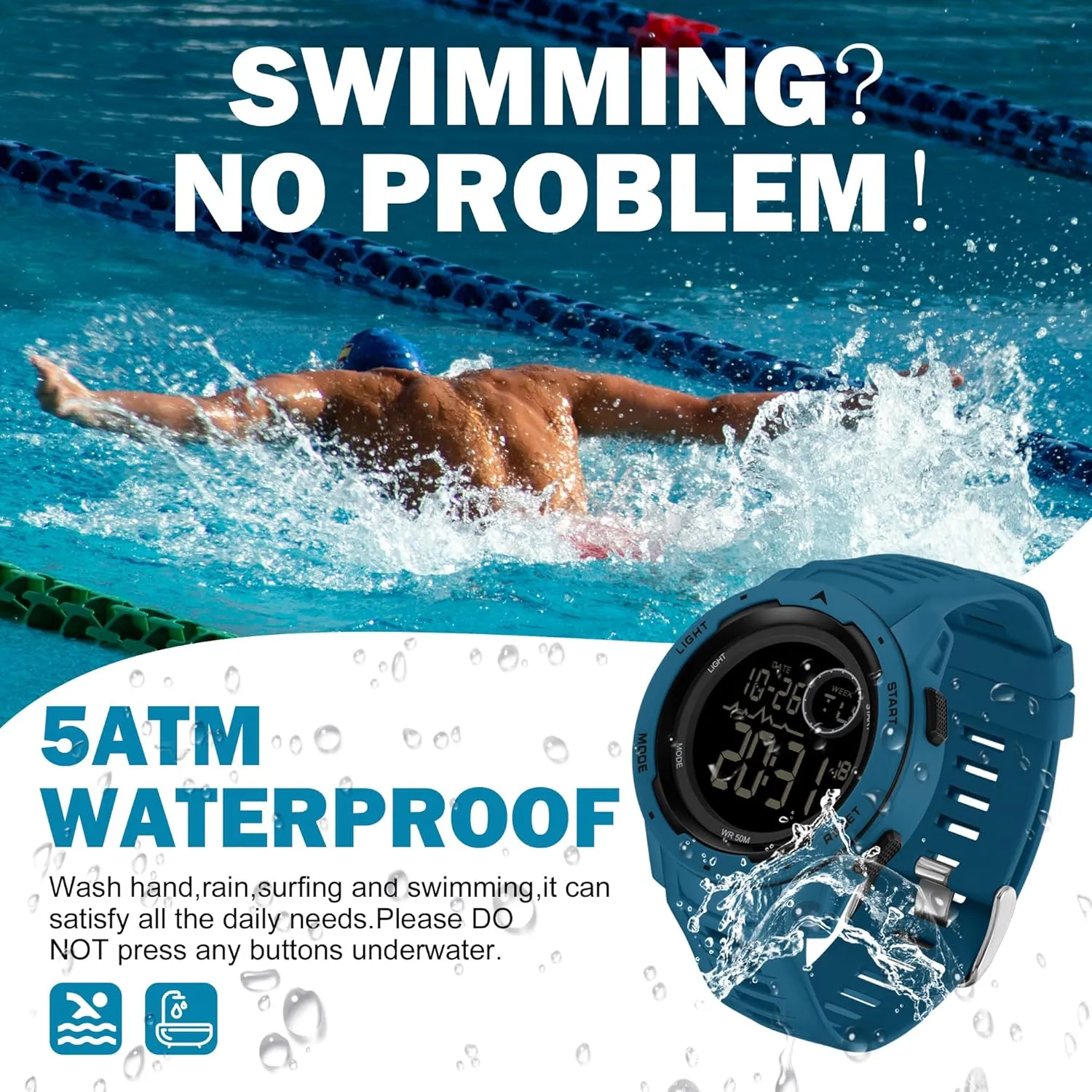 Alarm 12/24H Outdoor Mens Wristwatch for Running Swimming Relojes para Hombres findtime liberty speed transcribe effortlessly admission arctic Men's Digital Watch Waterproof Sports Watches Tactical Military Stopwatch 