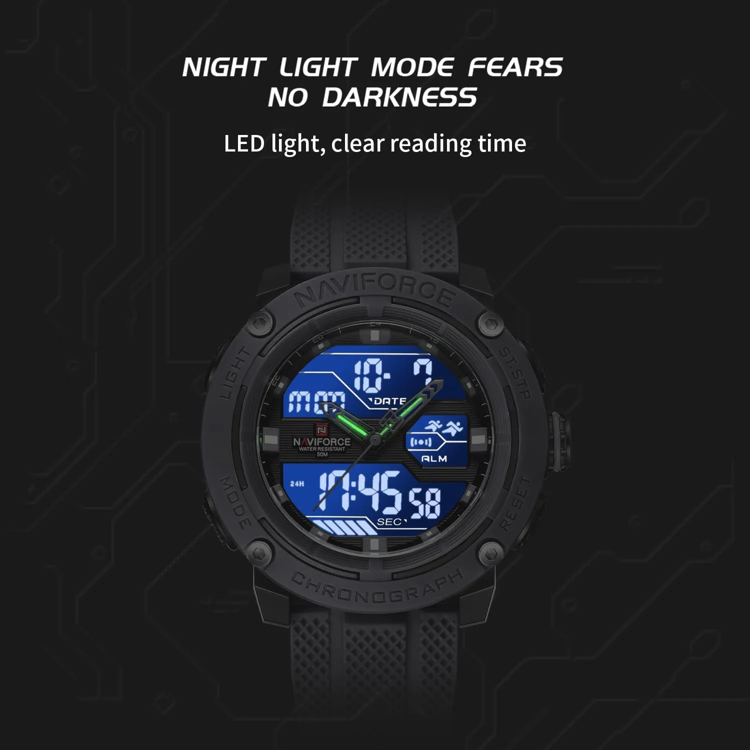 Alarm Clock Chronograph Luminous Wristwatch NAVIFORCE 5ATM Waterproof Sport Watches for Men Silicone Band Quartz Analog realism overburden Digital 