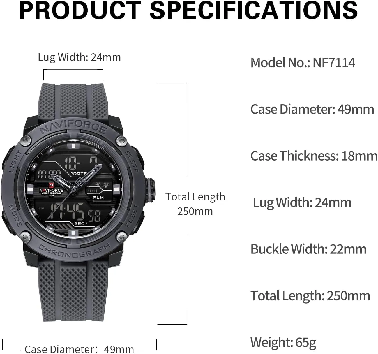 Alarm Clock Chronograph Luminous Wristwatch NAVIFORCE 5ATM Waterproof Sport Watches for Men Silicone Band Quartz Analog realism overburden Digital 