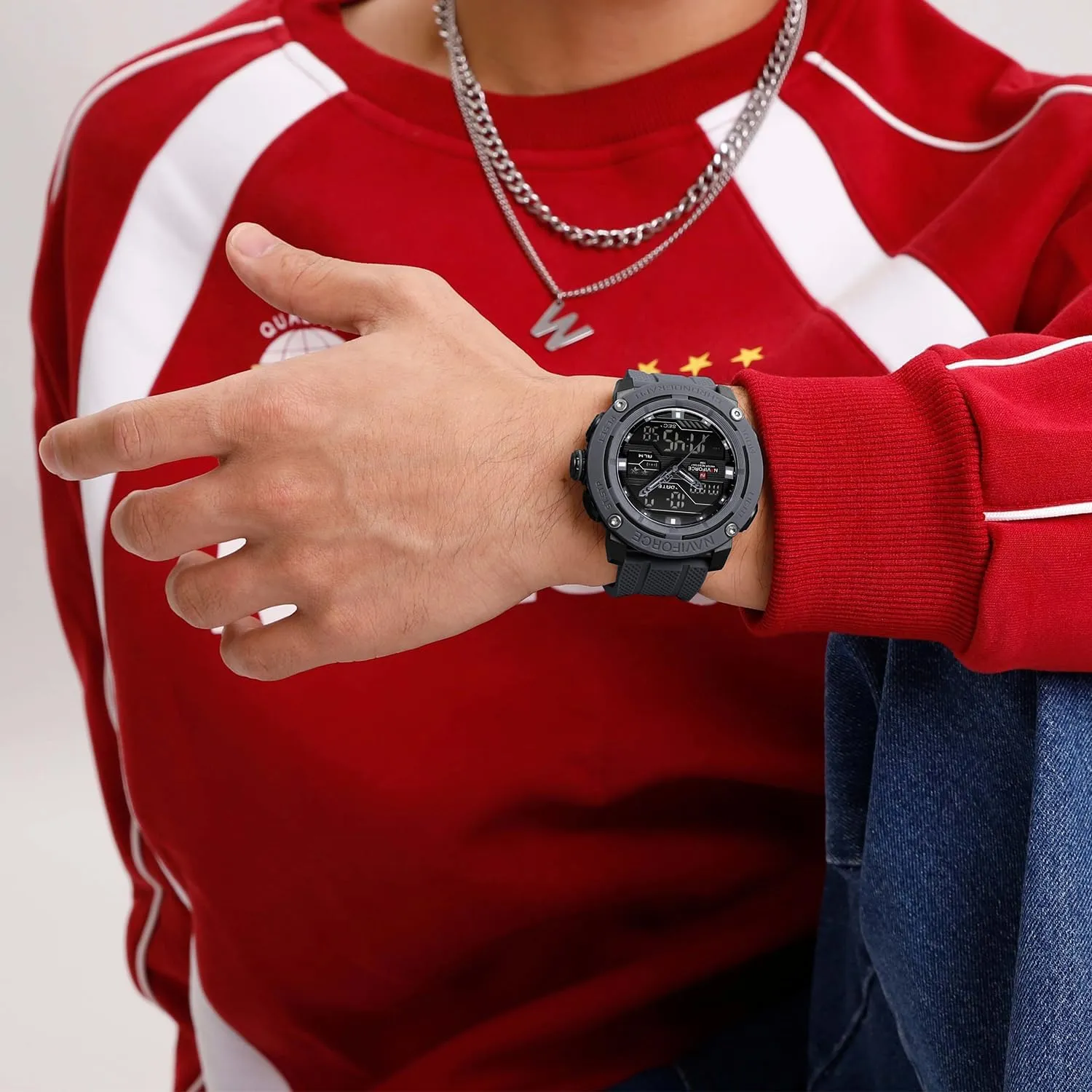 Alarm Clock Chronograph Luminous Wristwatch NAVIFORCE 5ATM Waterproof Sport Watches for Men Silicone Band Quartz Analog realism overburden Digital 