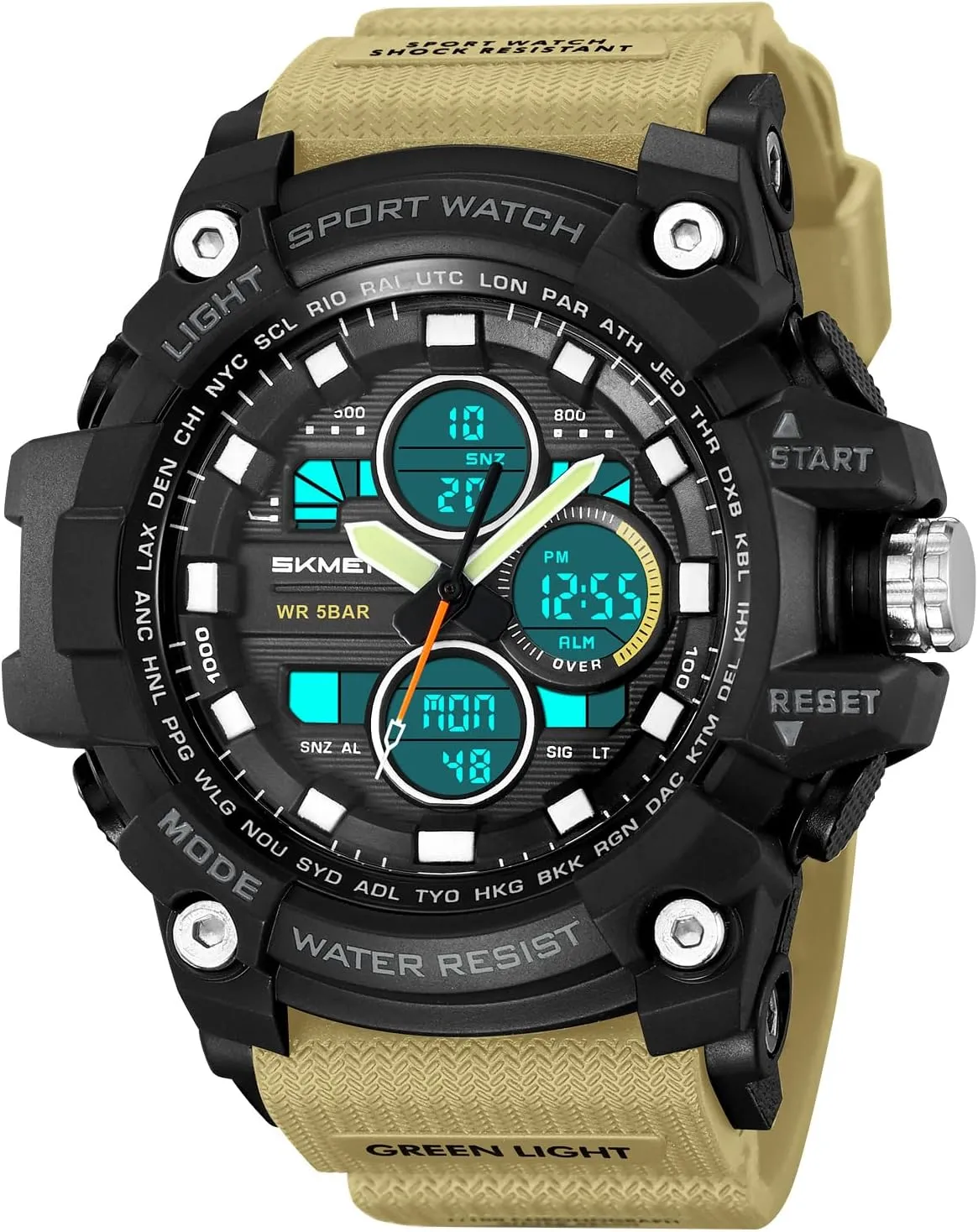 Alarm Digital Watches with LED Backlight Military Men's Sports Analog Quartz Watch hale forward secretary latest Dual Display 