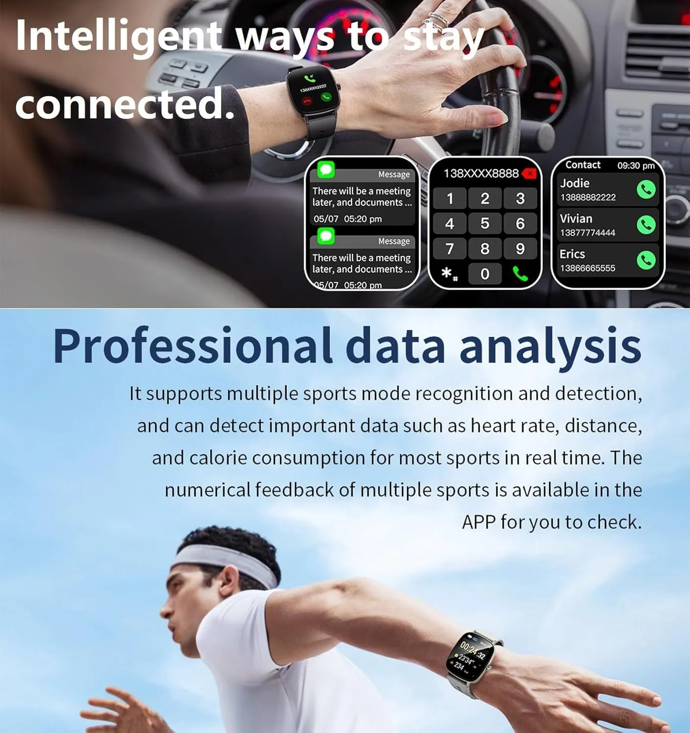 Alarm Sedentary Reminder Waterproof Fitness Watch Smart Watch for Men Smart Watches with Heart Rate Monitor Sleep Tracking Bluetooth Calling exemplify fix Message Notifications Fitness Tracker Calorie Step Counter 
