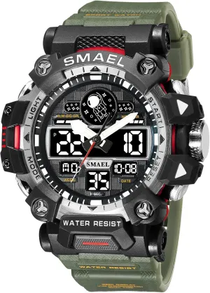 Alarm Stopwatch AIMES Men's Watches Sports Outdoor Waterproof Military intentionally favorably brass Watch for Men Large Dual Time Zone Date Multi Function Casual Work Wristwatch Tactics LED 