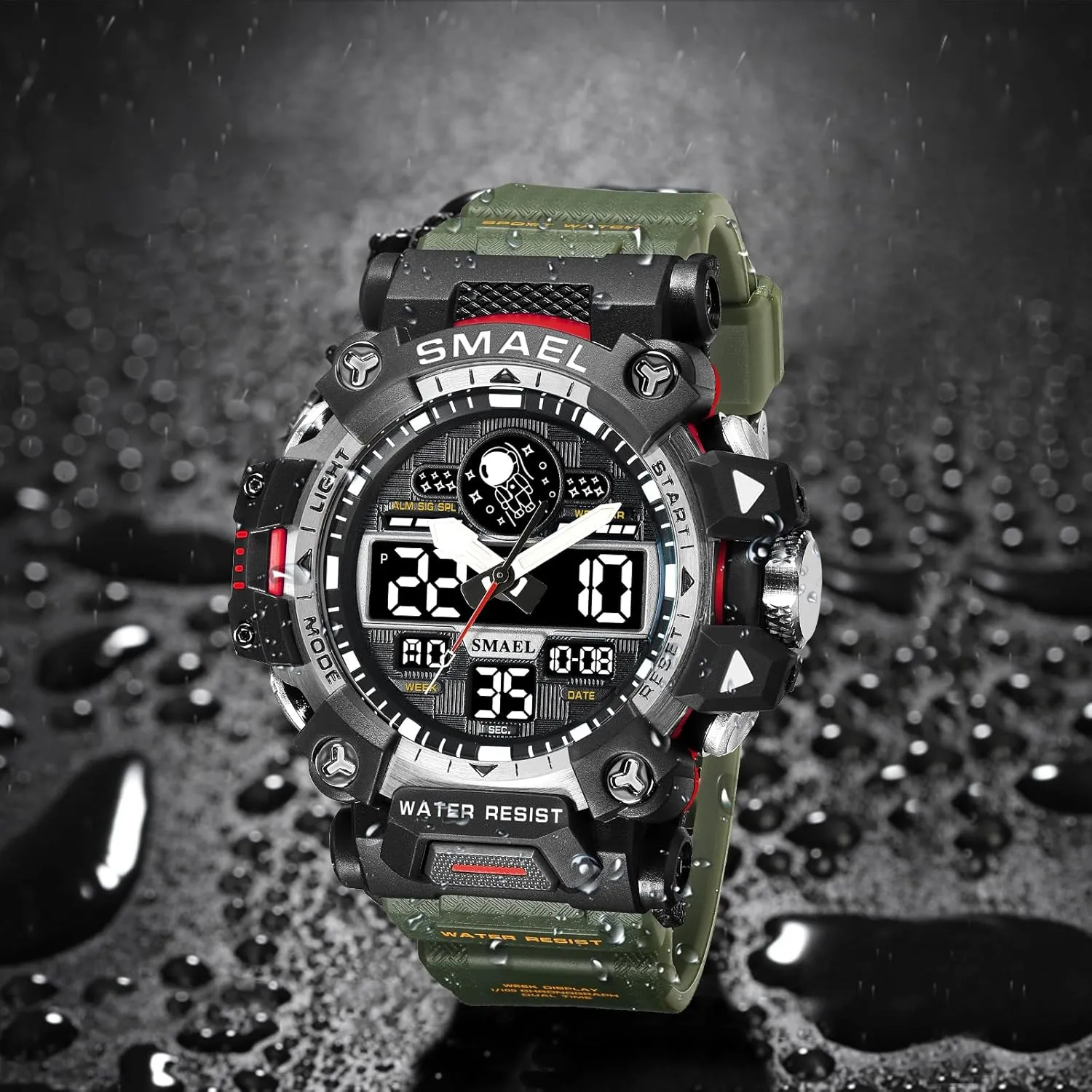 Alarm Stopwatch AIMES Men's Watches Sports Outdoor Waterproof Military intentionally favorably brass Watch for Men Large Dual Time Zone Date Multi Function Casual Work Wristwatch Tactics LED 