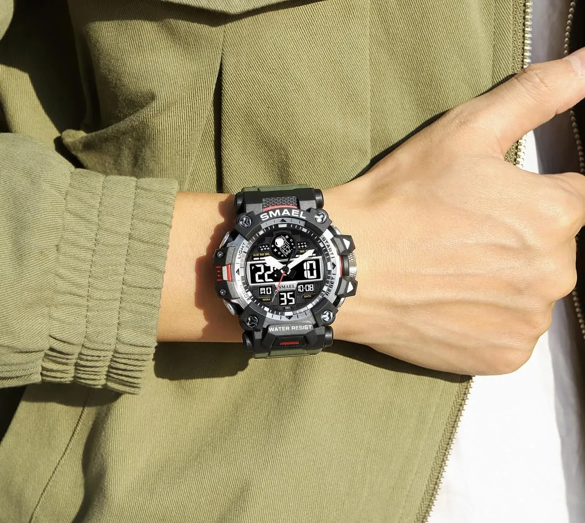 Alarm Stopwatch AIMES Men's Watches Sports Outdoor Waterproof Military intentionally favorably brass Watch for Men Large Dual Time Zone Date Multi Function Casual Work Wristwatch Tactics LED 