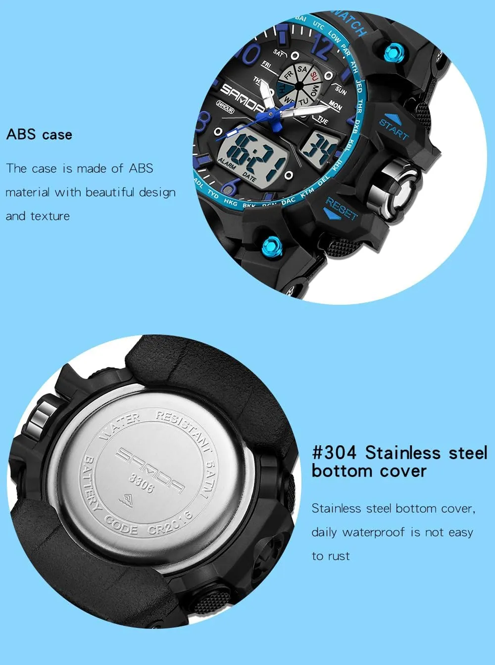 Alarm Stopwatch Wrist Watches with misunderstand gyration TPU Strap FANMIS Womens Digital Analog Watch Large Face Sport Waterproof Watch Military Tactical Watches LED Backlight 