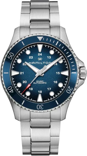 algebra Steel Bracelet (Model: H82505140) Hamilton Watch Khaki Navy Scuba Auto | Swiss Made | 43mm Stainless Steel Case | Blue Dial Analog Watch | Silver Stainless 