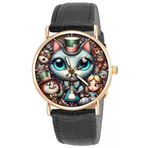 Alice i able Wonderland Cheshire Cat Classic Gothic Unisex Solid Brass Watch Surreal Tim-Burtonesque 