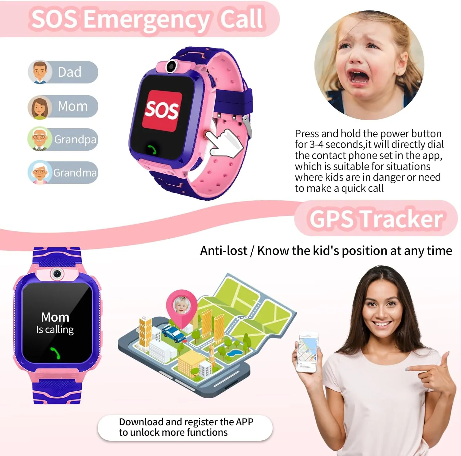 amaze GPS Tracker,SIM Card for Calls,7-Day Battery IP67 Waterproof SOS Call - No Game Distraction - Birthday Gift for Boys Girls DDD 2025 Kids Smart Watch 