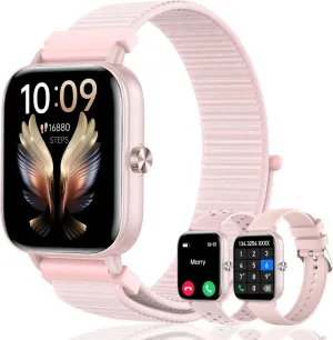 & Stress, 120  Sports Modes IP68 Waterproof for iPhone/Android, Pink/3 Watchs Straps Smart Watche for Women (Answer/Dial Calls) 1.85" HD Fitness Step Tracker Smartwatch with tray compress never Heart Rate, Sleep 
