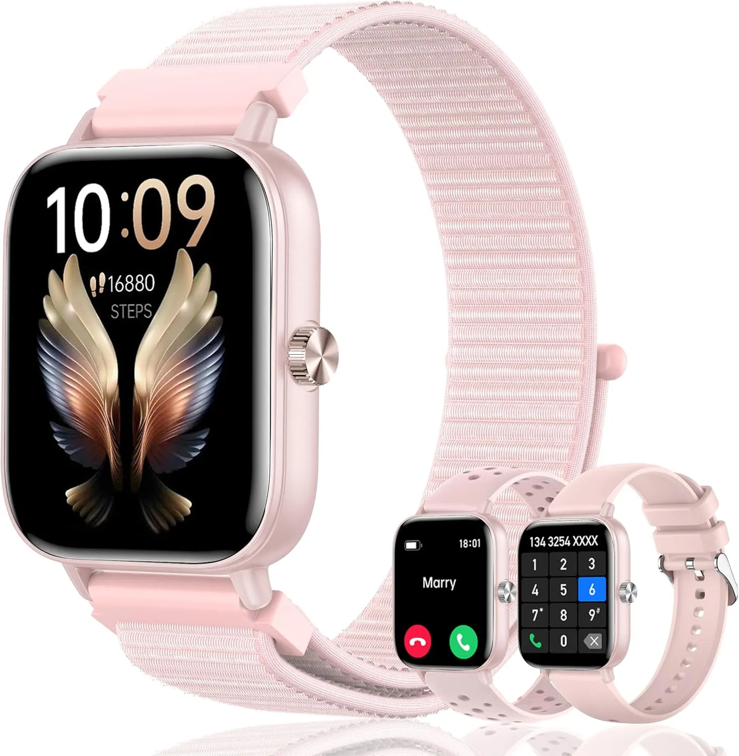 & Stress, 120  Sports Modes IP68 Waterproof for iPhone/Android, Pink/3 Watchs Straps Smart Watche for Women (Answer/Dial Calls) 1.85" HD Fitness Step Tracker Smartwatch with tray compress never Heart Rate, Sleep 