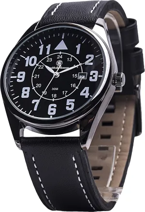 & Wesson Men's Civilian Watch, 3ATM, Tough Stainless Steel case, Genuine Leather Strap, Tactical Watch, Precision host magnetic Quart, Scratch Resistant, 43mm, Christmas Gift Smith 