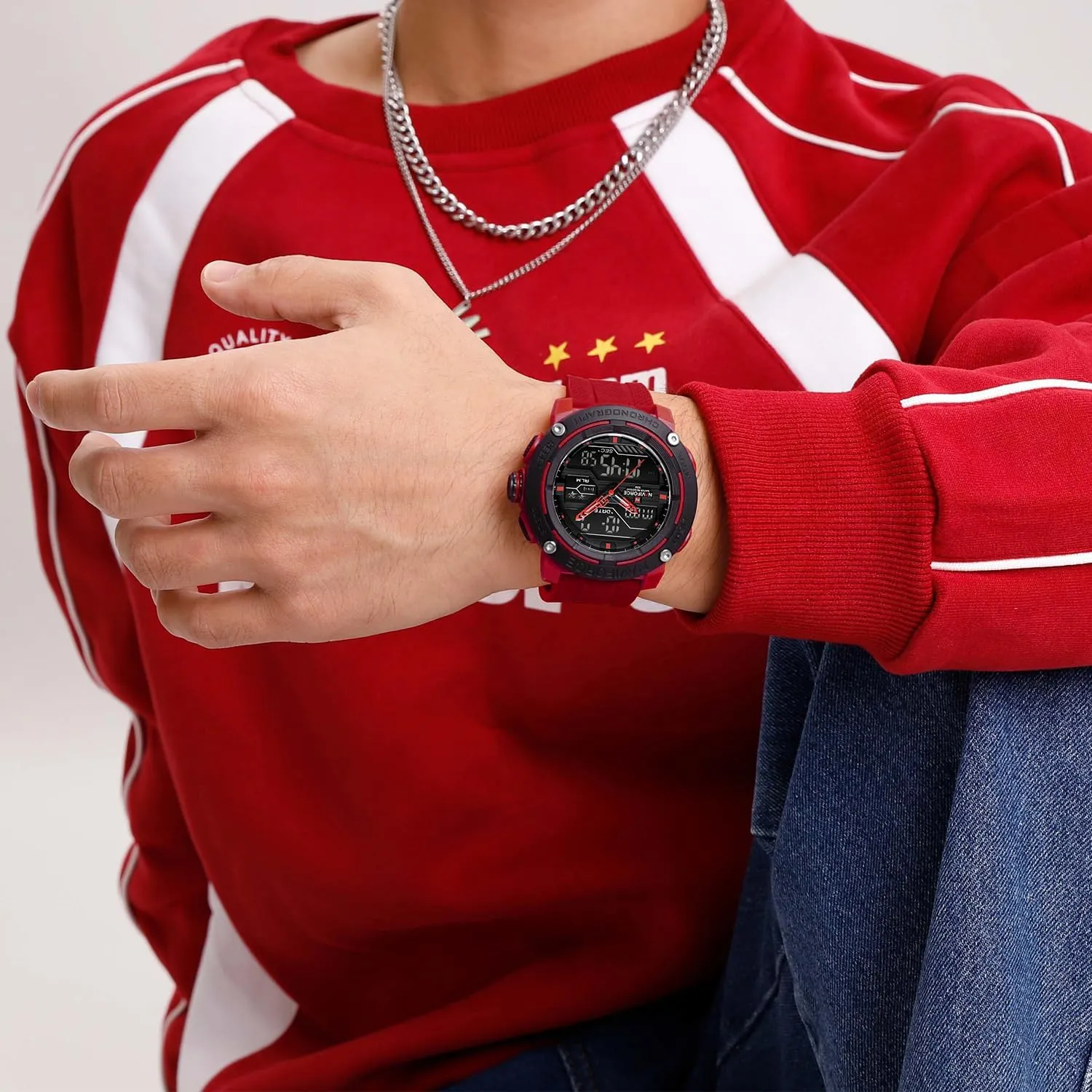 Analog Digital Alarm Clock Chronograph Luminous Wristwatch NAVIFORCE 5ATM Waterproof Sport magma explode crevice rote focal declare Watches for Men Silicone Band Quartz 