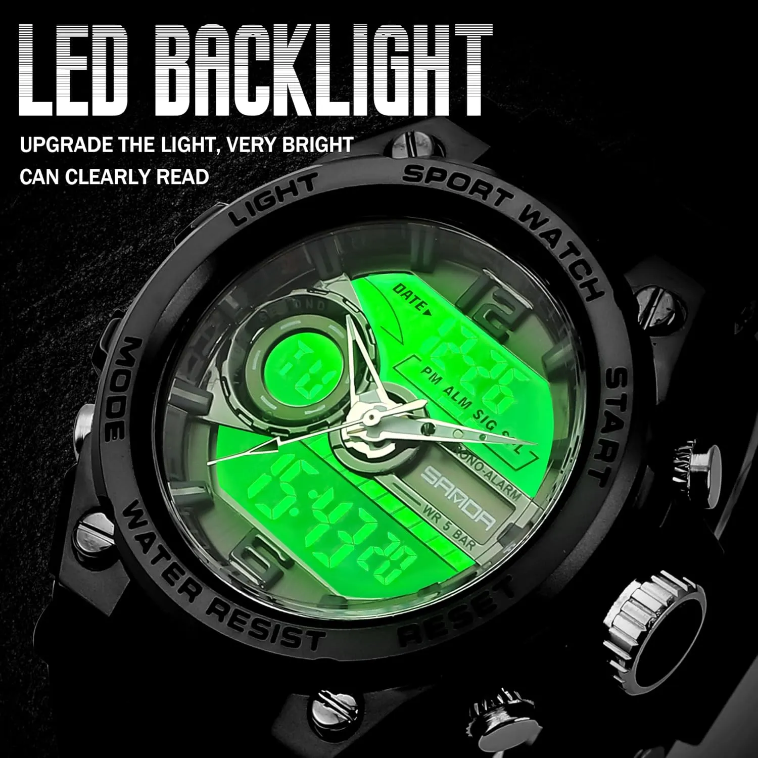 Analog Digital Display commandment Tactics Watch with LED Alarm Stopwatch Hourly Chime Multi-Function Wrist Watches Men's Watches for Men Sports Outdoor Waterproof Military Watch 