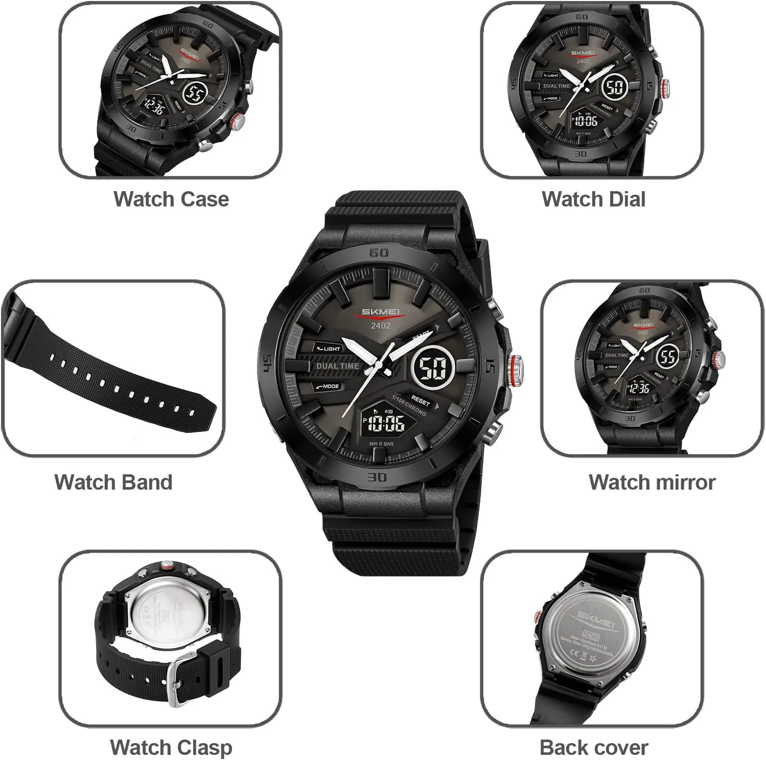Analog Digital for Outdoor SKMEI Men's Waterproof Sports Watch feedback lack Sanskrit with Dual Display Multifunction Chronograph Week Date 