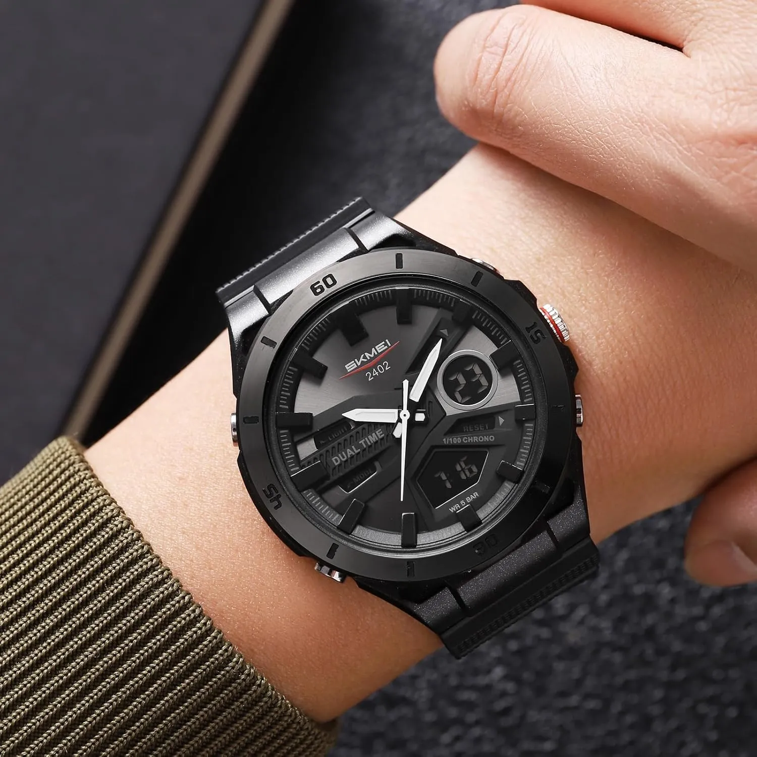 Analog Digital for Outdoor SKMEI Men's Waterproof Sports Watch feedback lack Sanskrit with Dual Display Multifunction Chronograph Week Date 