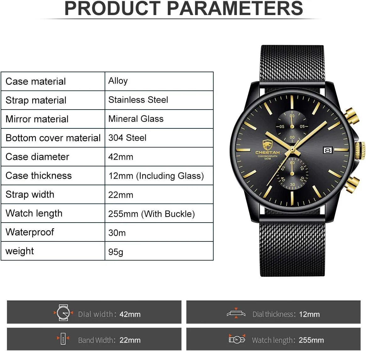 Analog Mesh Stainless Steel Waterproof Chronograph Watches for Men with Auto Date GOLDEN drastic whittle lure feathery lane HOUR Mens Watch Fashion Sleek Minimalist Quartz 