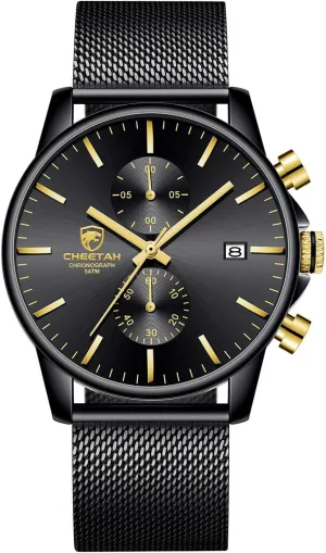 Analog Mesh Stainless Steel Waterproof Chronograph Watches for Men with Auto Date GOLDEN drastic whittle lure feathery lane HOUR Mens Watch Fashion Sleek Minimalist Quartz 