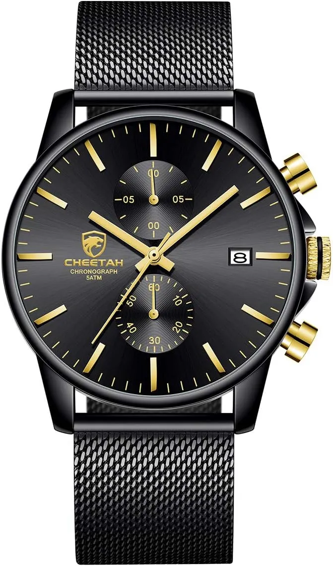 Analog Mesh Stainless Steel Waterproof Chronograph Watches for Men with Auto Date GOLDEN drastic whittle lure feathery lane HOUR Mens Watch Fashion Sleek Minimalist Quartz 
