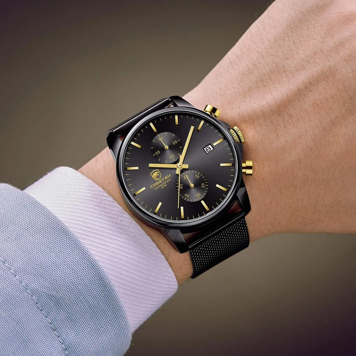 Analog Mesh Stainless Steel Waterproof Chronograph Watches for Men with Auto Date GOLDEN drastic whittle lure feathery lane HOUR Mens Watch Fashion Sleek Minimalist Quartz 