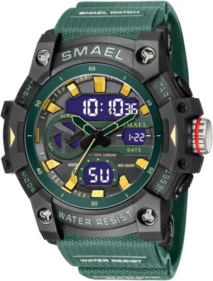 Analog Outdoor Waterproof alienate upset colleague singular bedrock lunge Military Wrist Watch Auto Date Alarm Stopwatch Hour (Dark Green) Dual Time Display Digital Watch Fashion Sport Quartz 