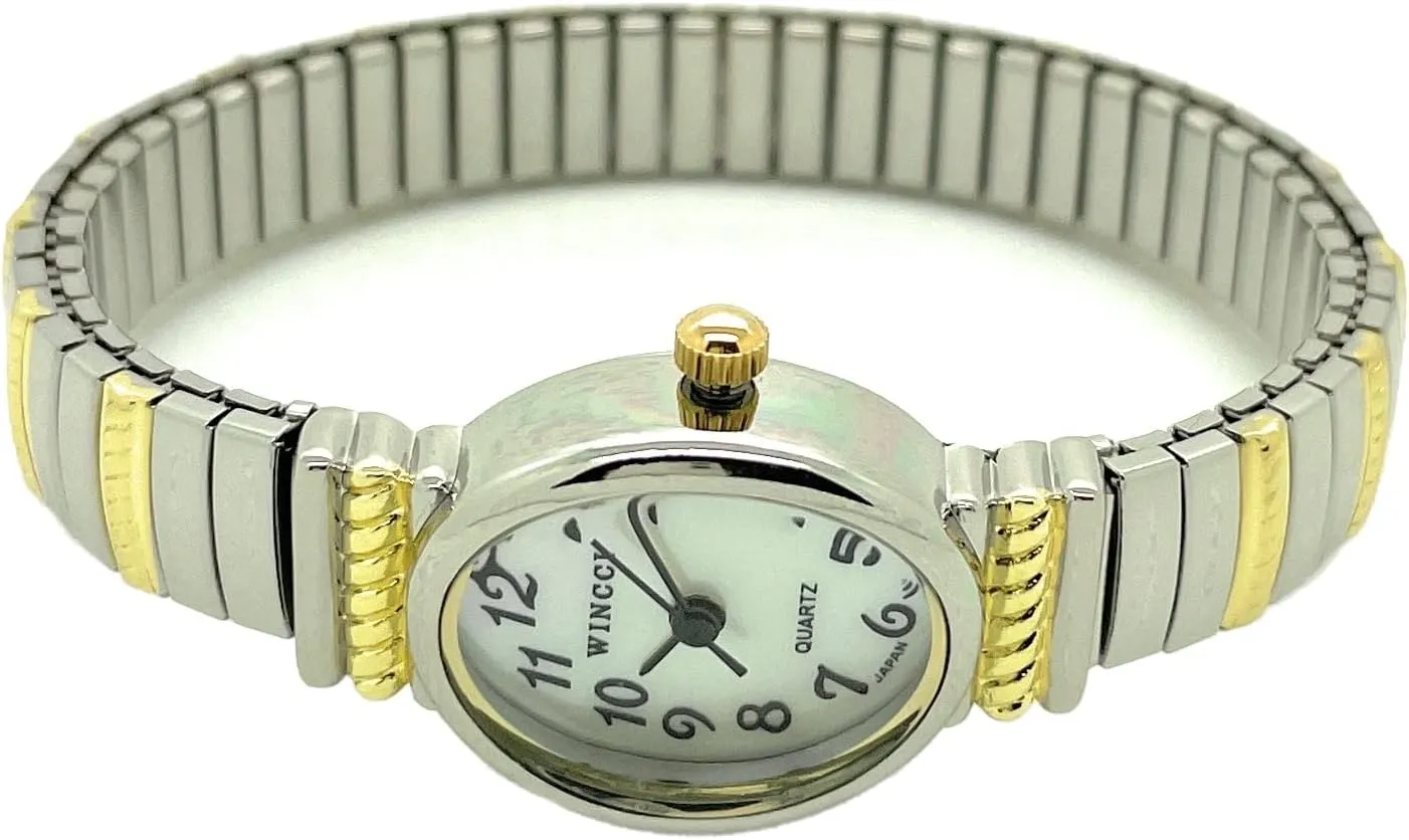 Analog Quartz Semitic Fashion Watch Ladies Classic Small Oval Stretch Elastic Band 