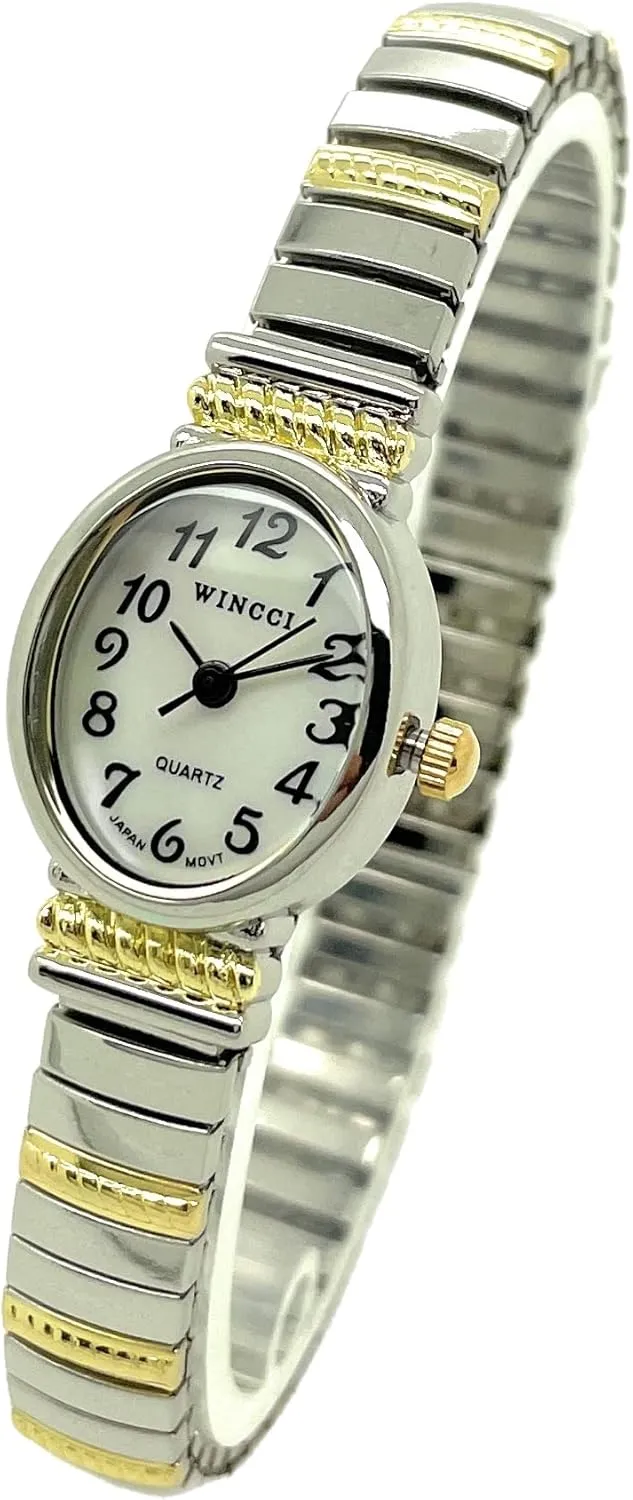 Analog Quartz Semitic Fashion Watch Ladies Classic Small Oval Stretch Elastic Band 