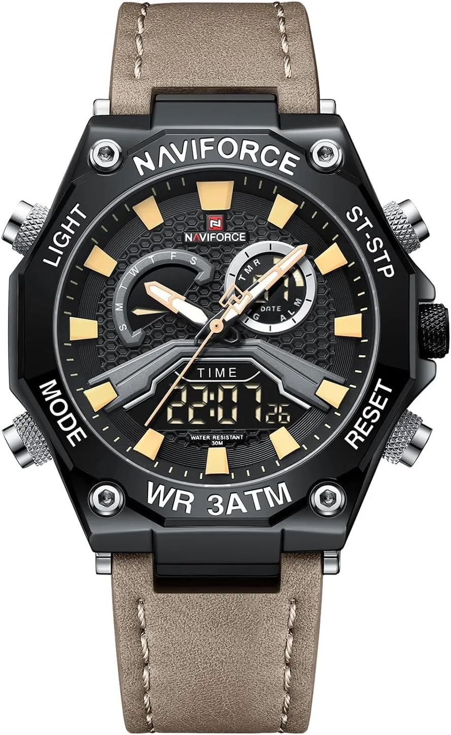 Analog Quartz Watches Casual Chronograph Backlight Military admittedly freezing Wristwatches (Yellow) NAVIFORCE Mens Sport Leather Analog-Digital Watch Waterproof 