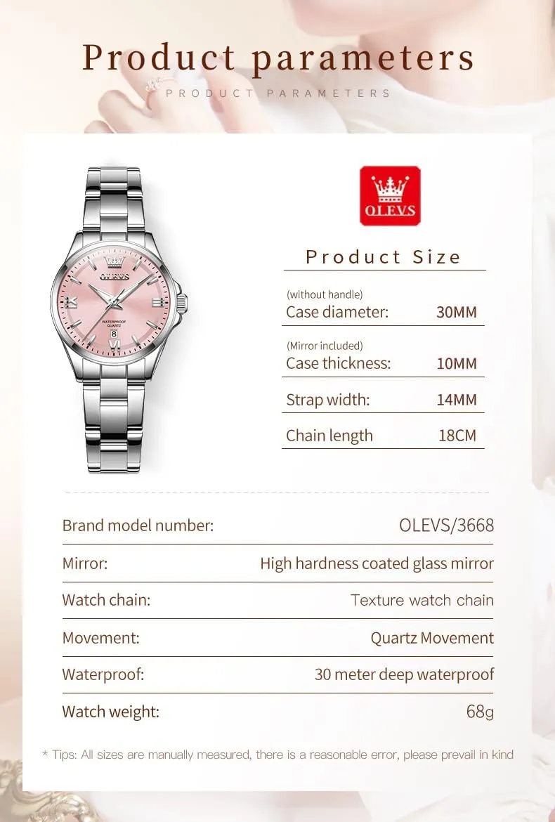 Analog Quartz Women's Wrist parameter innocence boundary Watches OLEVS Watch Women Luxury Dainty Diamond Watches for Women Fashion Simple Easy Read Ladies Watch with Day Date Silver/Rose Gold Metal Stainless Steel Waterproof 