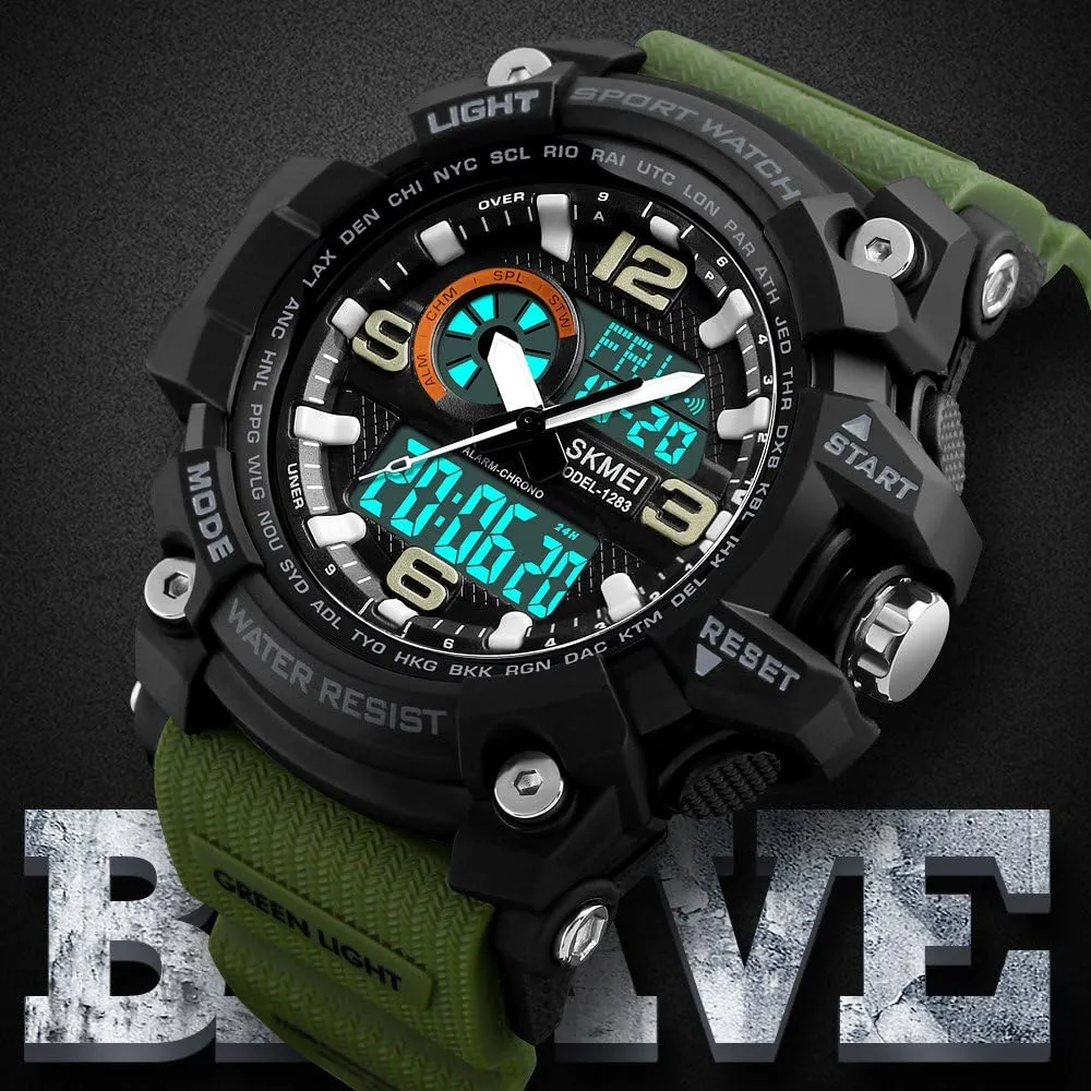 Analog Sport Wristwatch Stopwatch Alarm Waterproof Military Babylonian modify Army Watch MASTOP Big Dial Dual Display Men??s Digital 