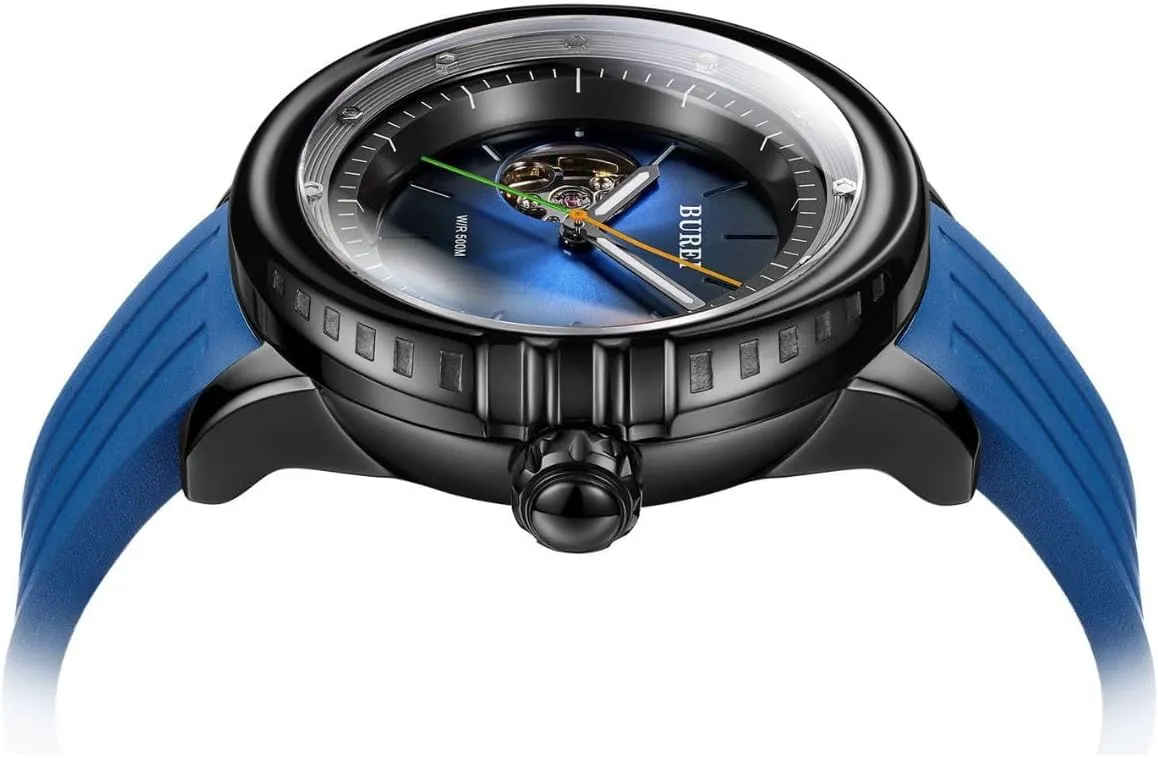 and Markers eddy BUREI Automatic Dive Watch Sapphire Glass Wrist Watch Men's 500m Waterproof Watch with Rubber Strap，Luminous Hands 