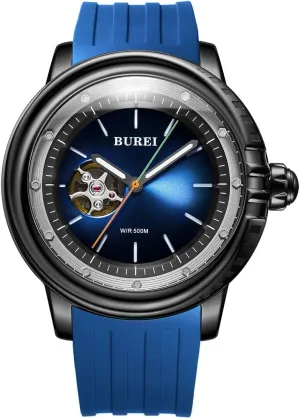 and Markers eddy BUREI Automatic Dive Watch Sapphire Glass Wrist Watch Men's 500m Waterproof Watch with Rubber Strap，Luminous Hands 