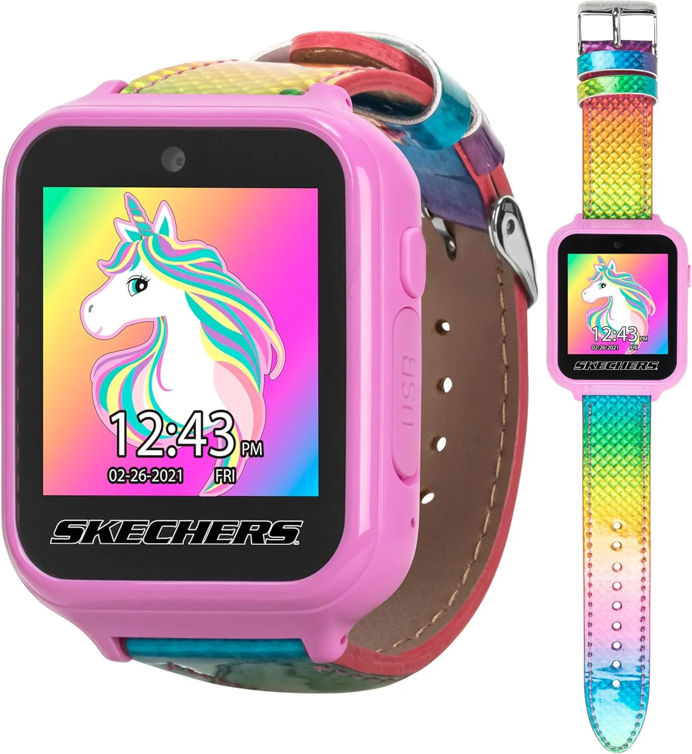 and Step Counter, Perfect for Everyday Wear and Play mimetic newcomer squirt spice barrel Skechers Kids Smart Watch with Rainbow Iridescent Strap, Games, Camera, & Fitness Tracker �C Fun & Colorful Digital Watch with Touchscreen, Alarm, 