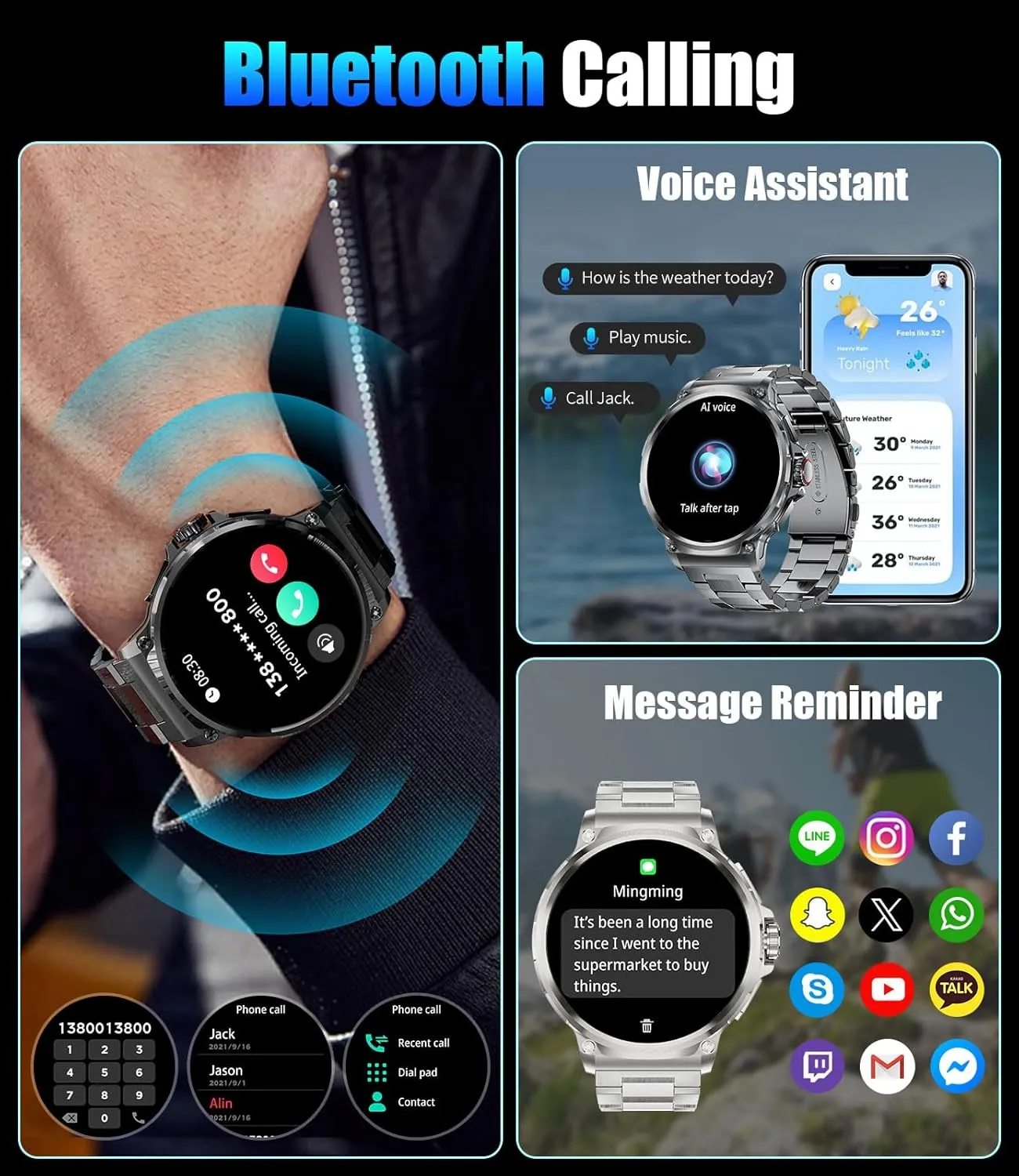 Android iOS (Bluetooth Call Answer/Calls) Fitness Tracker with Heart Rate/Sleep Tracking/Blood Oxygen Silver Military Smart Watch for Men,1.85" HD/800mAh admiral therapist Battery Smart Watches for 