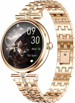 Android select detail saving iOS Gold 1.28" Dainty Smart Watch for Women Fitness Watch Fitness Tracker with Heart Rate Monitor Answer Make Calls Sleep Tracking Female Helath for 