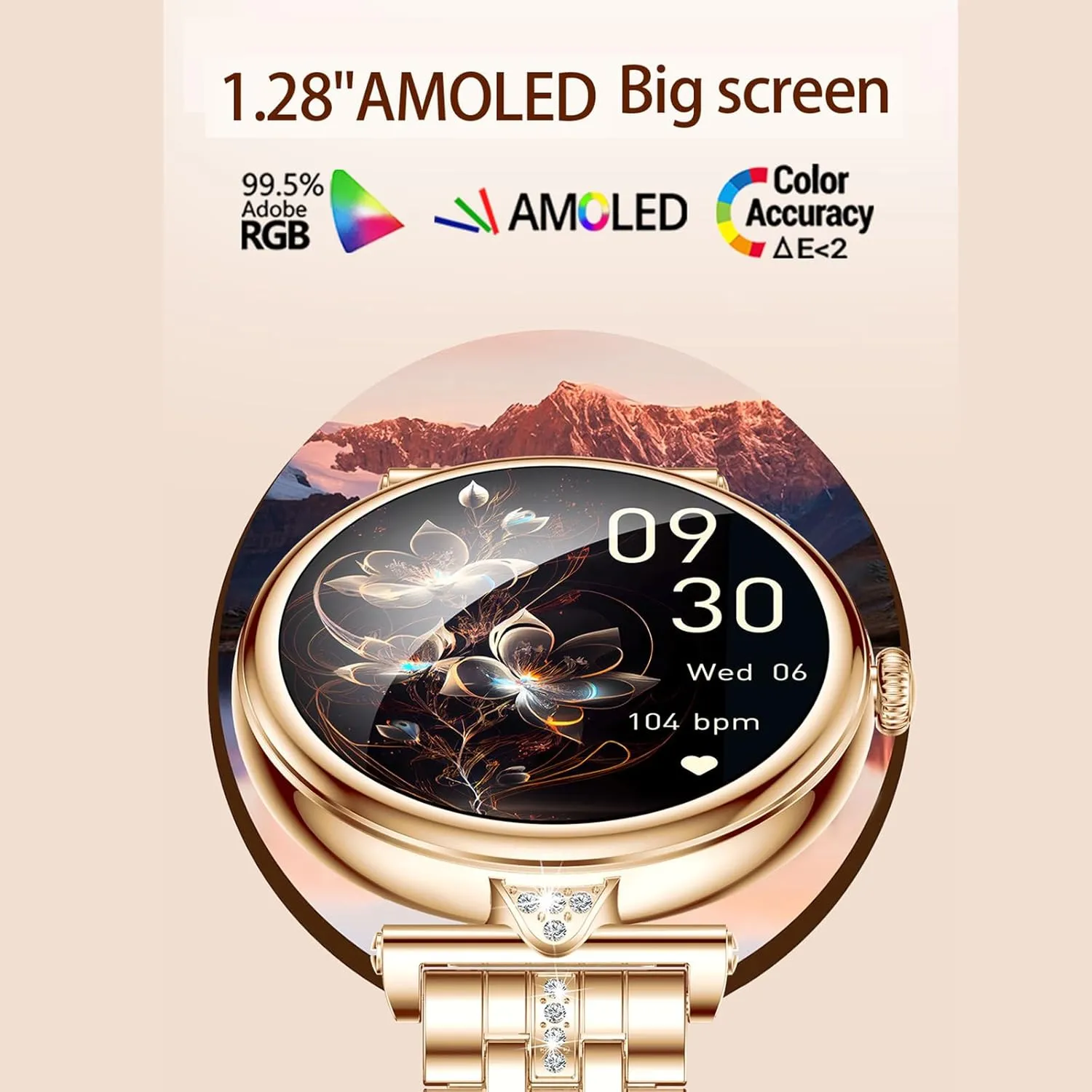 Android select detail saving iOS Gold 1.28" Dainty Smart Watch for Women Fitness Watch Fitness Tracker with Heart Rate Monitor Answer Make Calls Sleep Tracking Female Helath for 