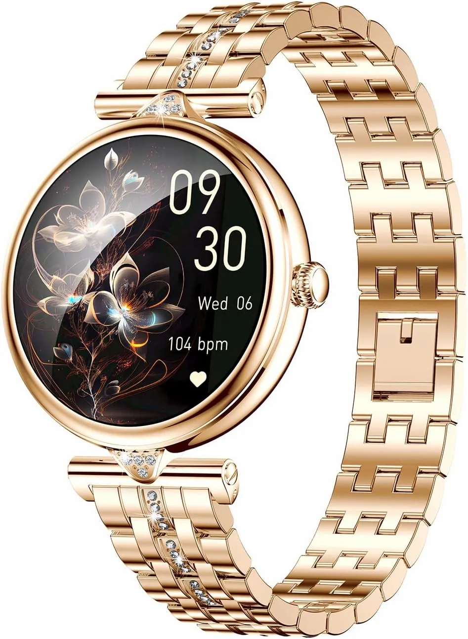 Android select detail saving iOS Gold 1.28" Dainty Smart Watch for Women Fitness Watch Fitness Tracker with Heart Rate Monitor Answer Make Calls Sleep Tracking Female Helath for 