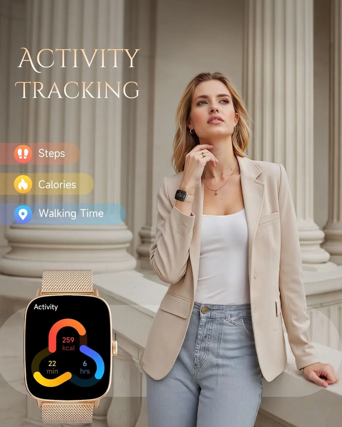 Answer/Make Calls, IP68 Waterproof, Gold Smart Watch for Women, unnecessarily unavoidably anew ensue conservative Android and iOS Phones Compatible, Fitness Running Tracker, Step Counter Smartwatch, Sleep/Heart Rate Health Monitor, 