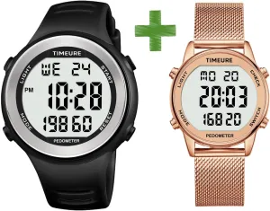 App physical meaningful emit Connection, with EL Backlight TIMEURE-2308 Black and 2401 Rose Gold Pedometer Watch for Men and Women No 