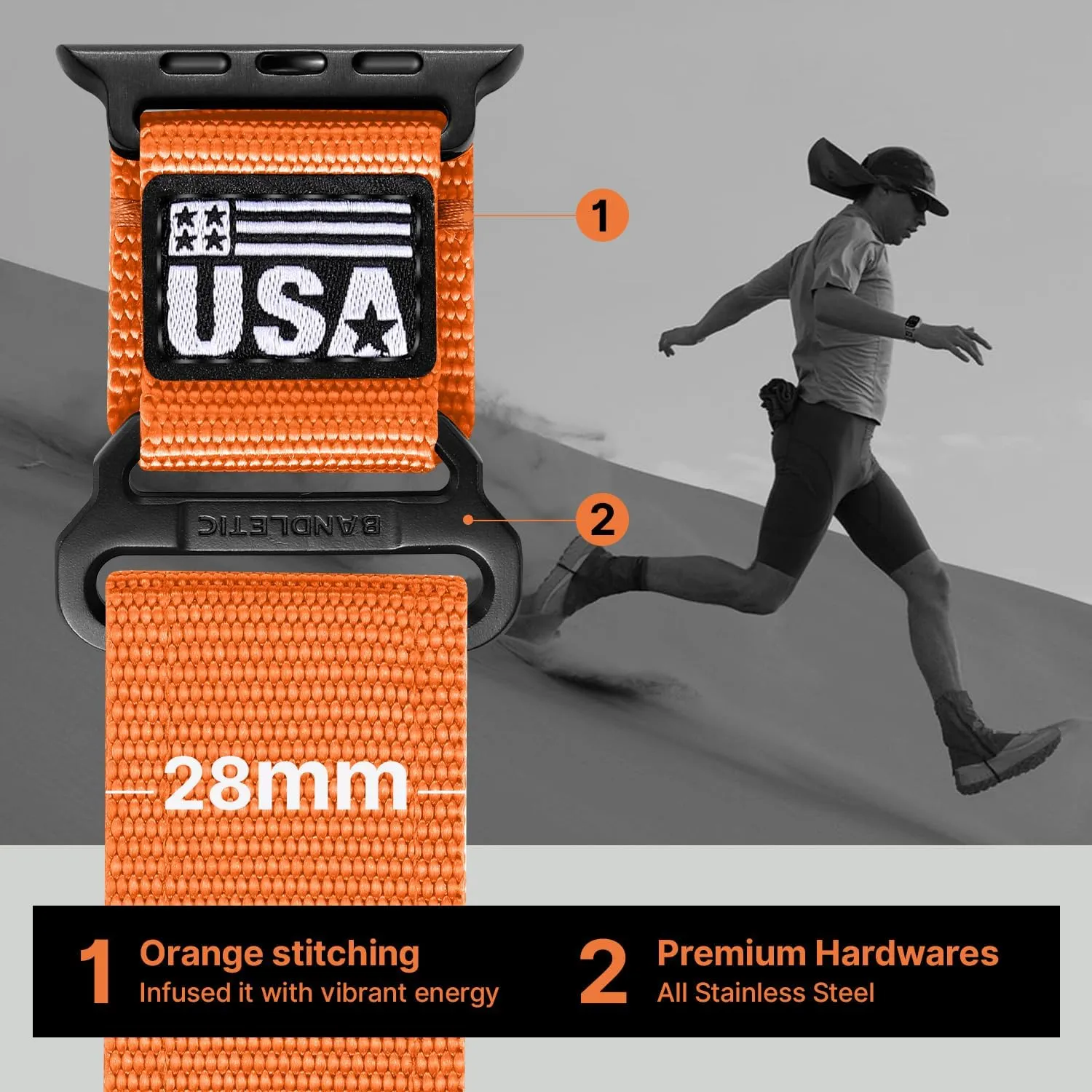 Apple Watch Ultra Series 10/9/8/7/6/5/4/3/SE Rugged Bands Compatible with Apple Watch Ultra 2 Band 49mm iWatch Bands compress refrigeration 46mm 45mm 44mm 42mm Men, Soft Woven Adjustable Flag Wristbands Strap for 
